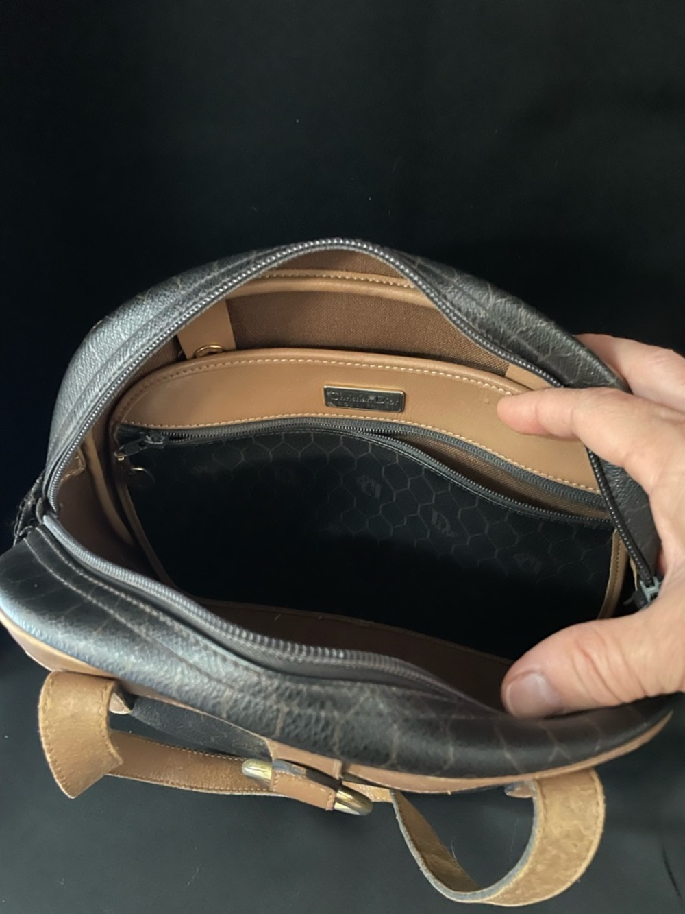 DIOR DARK Brown HONEYCOMB Shoulder Bag Tan Trim VTG GUC and Dior insert EUC COA - Picture 17 of 17